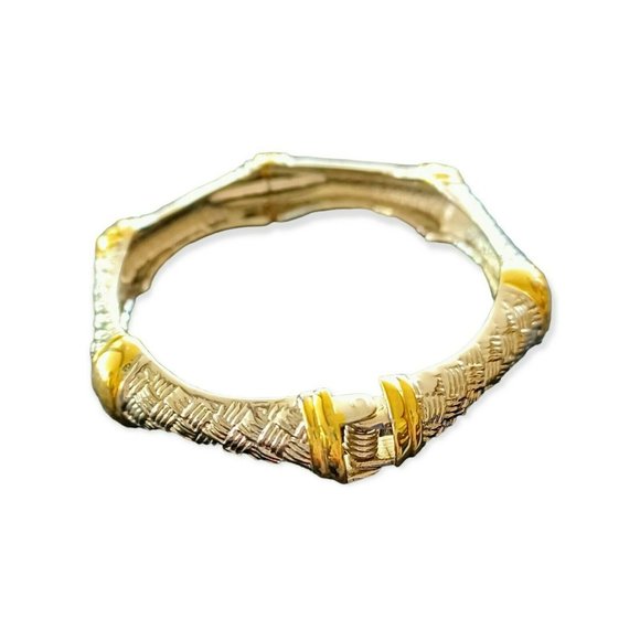 Unbranded Jewelry - Two Tone Bracelet Hinged Cuffed Silver and Gold Tone approx. 7"